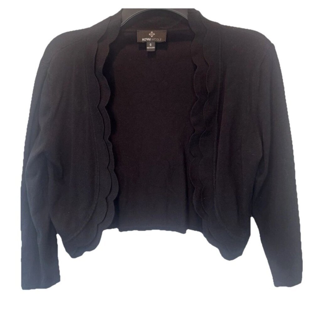Ronni Nicole Womens Black Crop Cardigan Sweater S Minimalist Staple Timeless